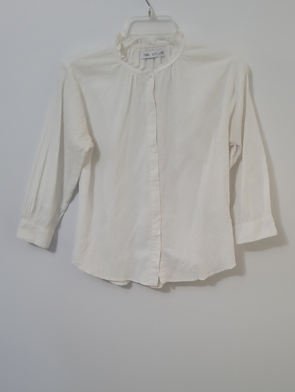 Zara White Button-Up Swiss Dot Shirt, Size 10